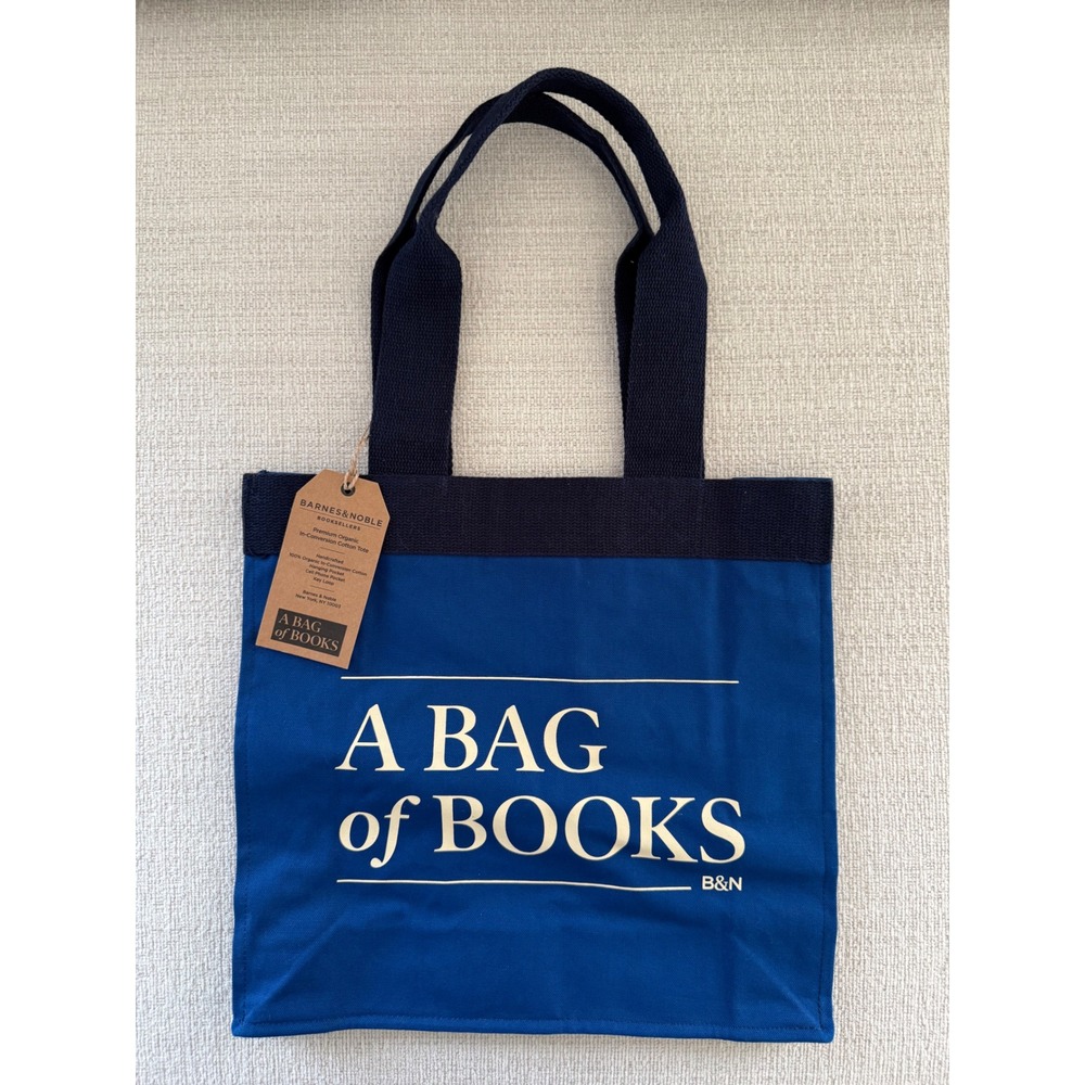 NWT Barns & Noble A BAG of BOOKS‎ Canvas Tote Bag Book Bag Blue With Handles